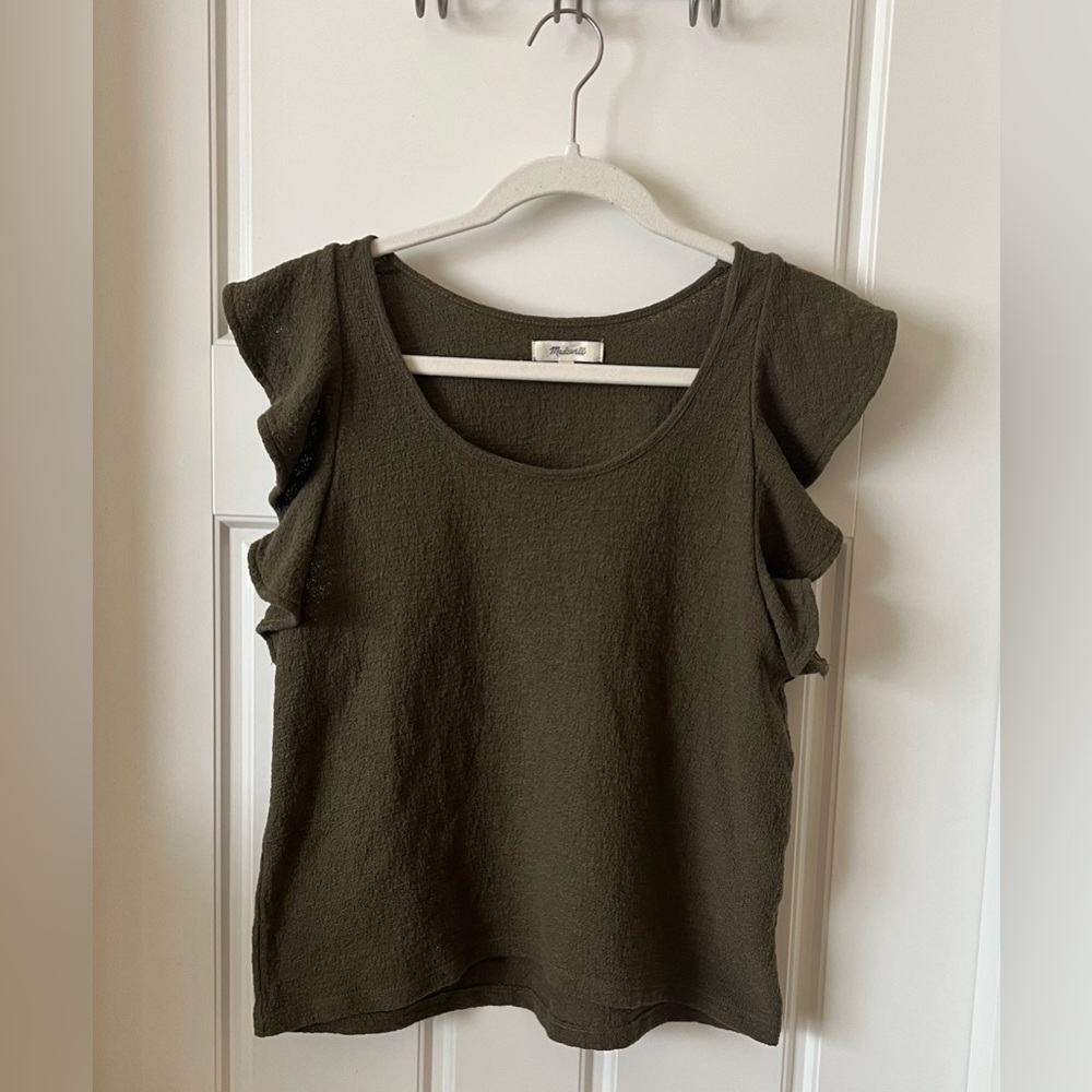 Madewell Olive Green Ruffle-Sleeve Tank Top Size Small